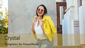  Presentation with plus size fashion model - Theme featuring street casual fashion plus size background and a yellow colored foreground