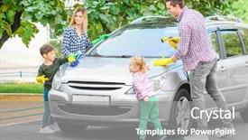  Presentation with outdoors - PPT layouts with street cleaning - happy family washing car outdoors background and a gray colored foreground