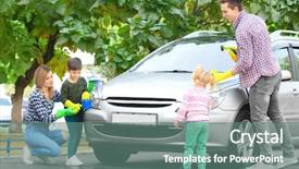  Presentation with outdoors - Colorful slide deck enhanced with street cleaning - happy family washing car outdoors backdrop and a ocean colored foreground