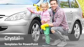  Presentation with car cleaning - PPT layouts enhanced with street cleaning - man with his little daughter background and a gray colored foreground