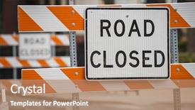 Presentation with road construction - Audience pleasing PPT theme consisting of street construction zone warning hazard backdrop and a coral colored foreground
