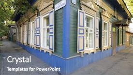  Presentation with corner - PPT layouts featuring street corner - traditional house in the town background and a ocean colored foreground