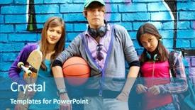  Presentation with teens - Amazing presentation theme having street culture - group of happy teens backdrop and a ocean colored foreground