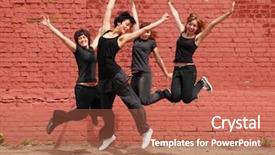  Presentation with black girls - Colorful presentation design enhanced with black clothes jumping on background backdrop and a red colored foreground