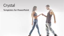  Presentation with hip hop dancing - Audience pleasing slide deck consisting of young handsome couple dancing hip backdrop and a light gray colored foreground