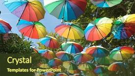  Presentation with street - Amazing slide set having street decorated with colorful umbrellas backdrop and a tawny brown colored foreground