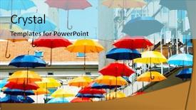  Presentation with decoration - Presentation theme featuring street decoration with colorful umbrellas background and a arctic colored foreground