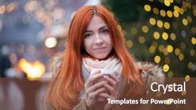  Presentation with cute christmas pug puppy dog - Amazing slides having tea tourism - cute young woman at christmas backdrop and a  colored foreground