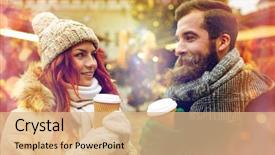  Presentation with paper cups - Slide set consisting of warm clothes drinking coffee background and a coral colored foreground