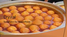  Presentation with fish ball - Beautiful PPT layouts featuring street food curry fish ball backdrop and a gold colored foreground