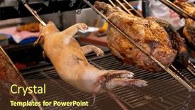  Presentation with street food - Presentation design featuring street-food-in-san-fermin background and a tawny brown colored foreground