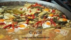  Presentation with street food - PPT theme having street food in san fermin background and a gold colored foreground