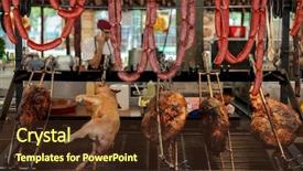  Presentation with street food - Slides having street food in san fermin background and a tawny brown colored foreground