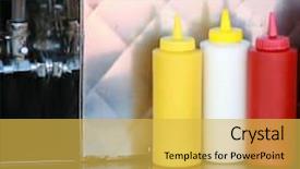  Presentation with vendor - Cool new presentation design with street food vendor - condiments of mustard mayonnaise ketchup backdrop and a yellow colored foreground