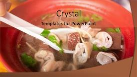  Presentation with vendor - PPT theme consisting of street food vendor - pork blood and chitterling soup background and a coral colored foreground