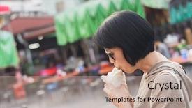  Presentation with eat - Amazing presentation design having street food vendor - woman eat traditional taiwanese snack backdrop and a coral colored foreground