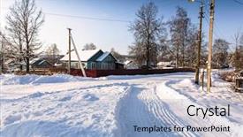  Presentation with russian - Beautiful theme featuring street in a russian village backdrop and a light blue colored foreground