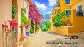  Presentation with street - Slides having street in kefalonia greece background and a yellow colored foreground