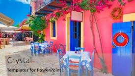  Presentation with street - Beautiful PPT theme featuring street-in-kefalonia-island-greece backdrop and a light gray colored foreground