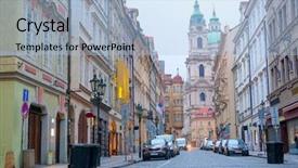  Presentation with czechia - Colorful presentation theme enhanced with street in old prague czechia backdrop and a light blue colored foreground