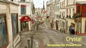  Presentation with paris - Beautiful PPT theme featuring street in paris - illustration backdrop and a coral colored foreground