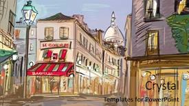  Presentation with paris - Presentation design having street in paris - illustration background and a coral colored foreground