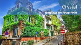  Presentation with quarter - Slides with street in quarter montmartre in paris france background and a teal colored foreground