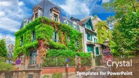  Presentation with paris france - Presentation design with street-in-quarter-montmartre background and a coral colored foreground