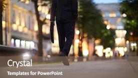  Presentation with walking - PPT theme enhanced with street in the evening along background and a violet colored foreground