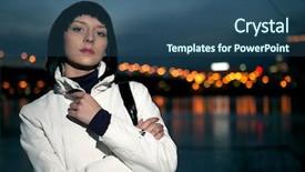  Presentation with harlem night - Audience pleasing PPT theme consisting of street lamps - beautiful young woman portrait backdrop and a ocean colored foreground