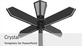  Presentation with directional - Cool new presentation theme with street lamps - blank directional arrow isolated backdrop and a light gray colored foreground