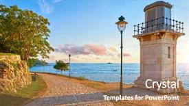  Presentation with street lamps - Colorful presentation theme enhanced with street lamps evening sky backdrop and a coral colored foreground