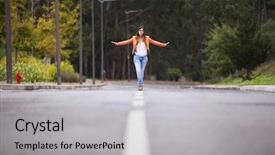  Presentation with walking - PPT theme having street life - businesswoman walking on the road background and a light gray colored foreground