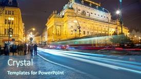  Presentation with long bridge - PPT theme having street life - evening view of the national background and a ocean colored foreground