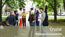  Presentation with people street - Theme featuring street life - group of people in city background and a coral colored foreground