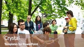  Presentation with people street - Audience pleasing presentation consisting of street life - group people in park outdoor backdrop and a coral colored foreground