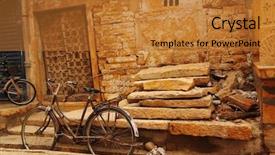  Presentation with old india - Amazing slide deck having street life - old rusty bicycle leaning backdrop and a gold colored foreground