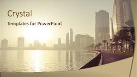  Presentation with uae - Audience pleasing presentation theme consisting of street life - view of skyline of sharjah backdrop and a soft green colored foreground