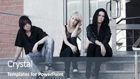  Presentation with steps - Beautiful slide deck featuring street life - young people sitting backdrop and a  colored foreground