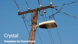  Presentation with cables wires electric wireing - Colorful slide deck enhanced with street lighting poles - many cables of electric lines backdrop and a teal colored foreground