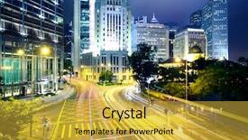 Presentation with street lighting - PPT theme with street lighting poles - traffic in city at night background and a yellow colored foreground
