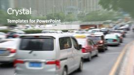  Presentation with traffic congestion air pollution - Colorful slide set enhanced with street lights slowmotion - urban traffic backdrop and a  colored foreground