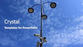  Presentation with video surveillance - Presentation theme with street lights with surveillance cameras background and a teal colored foreground