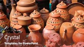  Presentation with exhibition - PPT theme enhanced with street-market-exhibition-of-handmade background and a tawny brown colored foreground
