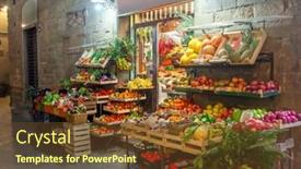  Presentation with market - Presentation design with street-market-with-fruits background and a tawny brown colored foreground