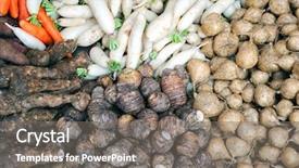  Presentation with sweet potato corn - PPT layouts consisting of street marketing - daikon white radish beetroots background and a  colored foreground