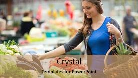  Presentation with marketing - Presentation with street marketing - smiling woman with vegetable background and a coral colored foreground