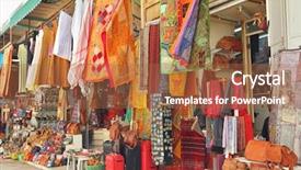  Presentation with fabrics - Presentation theme with street marketing - variegated colors of oriental bazaar background and a red colored foreground