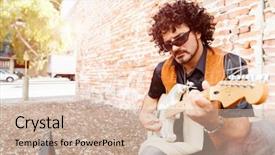  Presentation with guitar - Colorful presentation theme enhanced with street musician playing his guitar backdrop and a soft green colored foreground