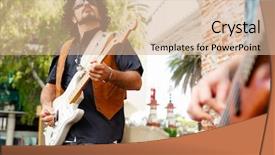  Presentation with guitar - Cool new PPT layouts with street musician playing his guitar backdrop and a  colored foreground